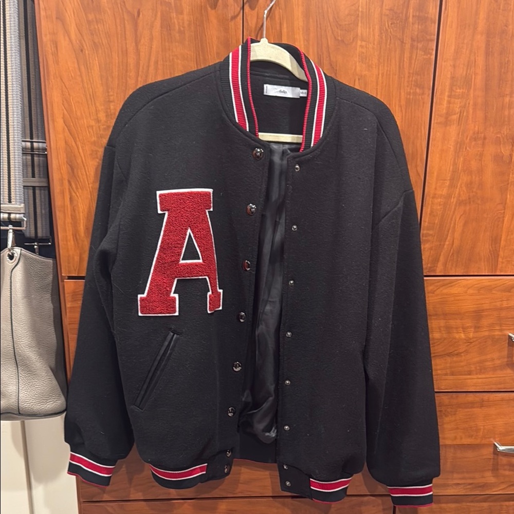 Black Varsity Jacket with Red Accents